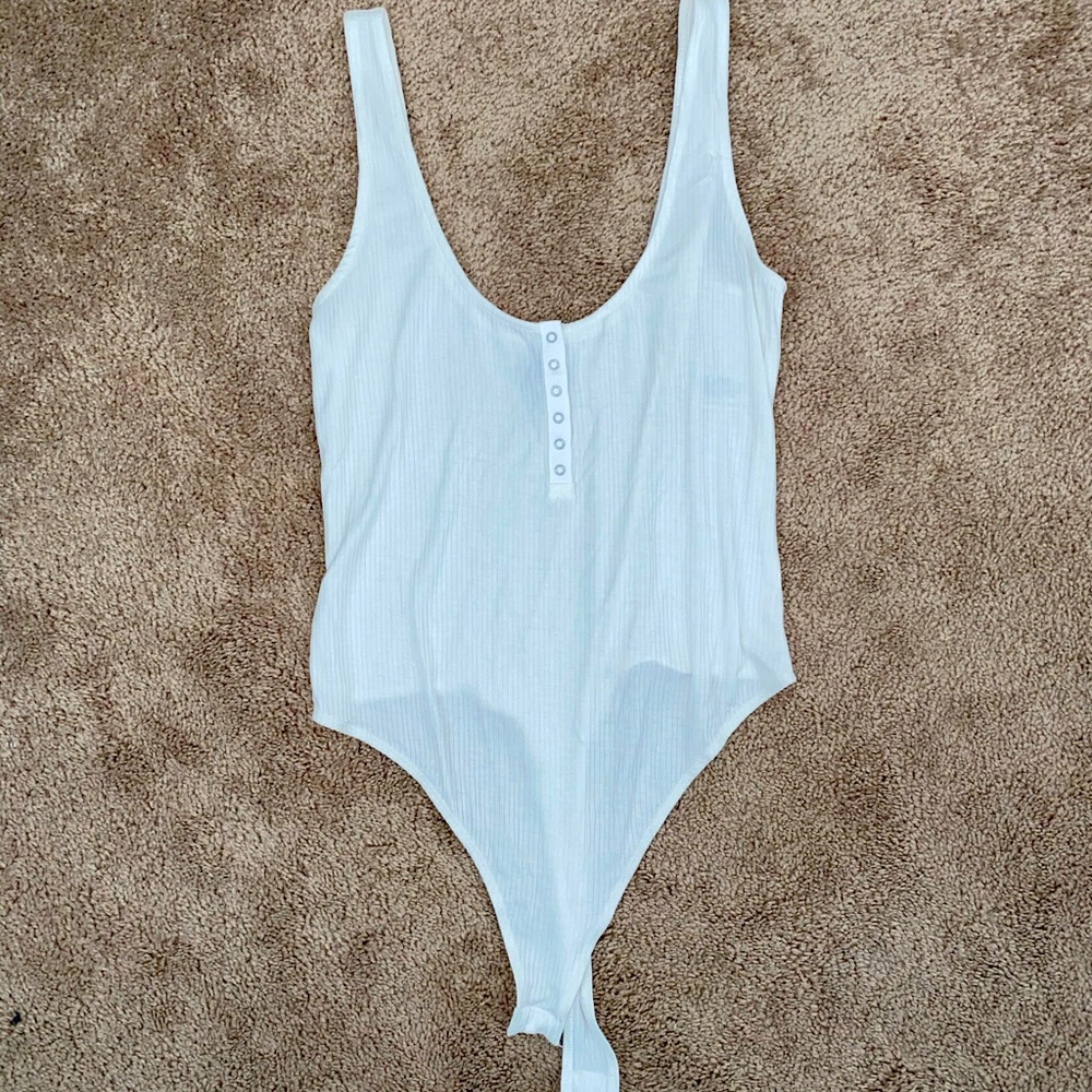 White button down thong bodysuit